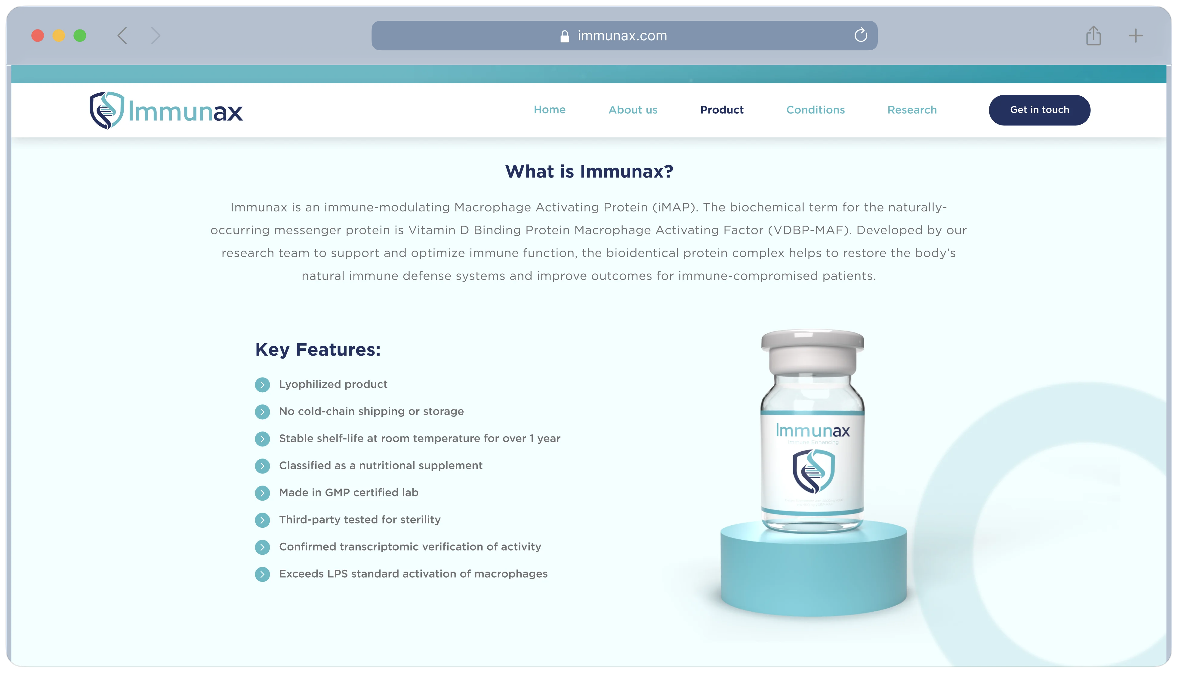 Immunax medical product website preview