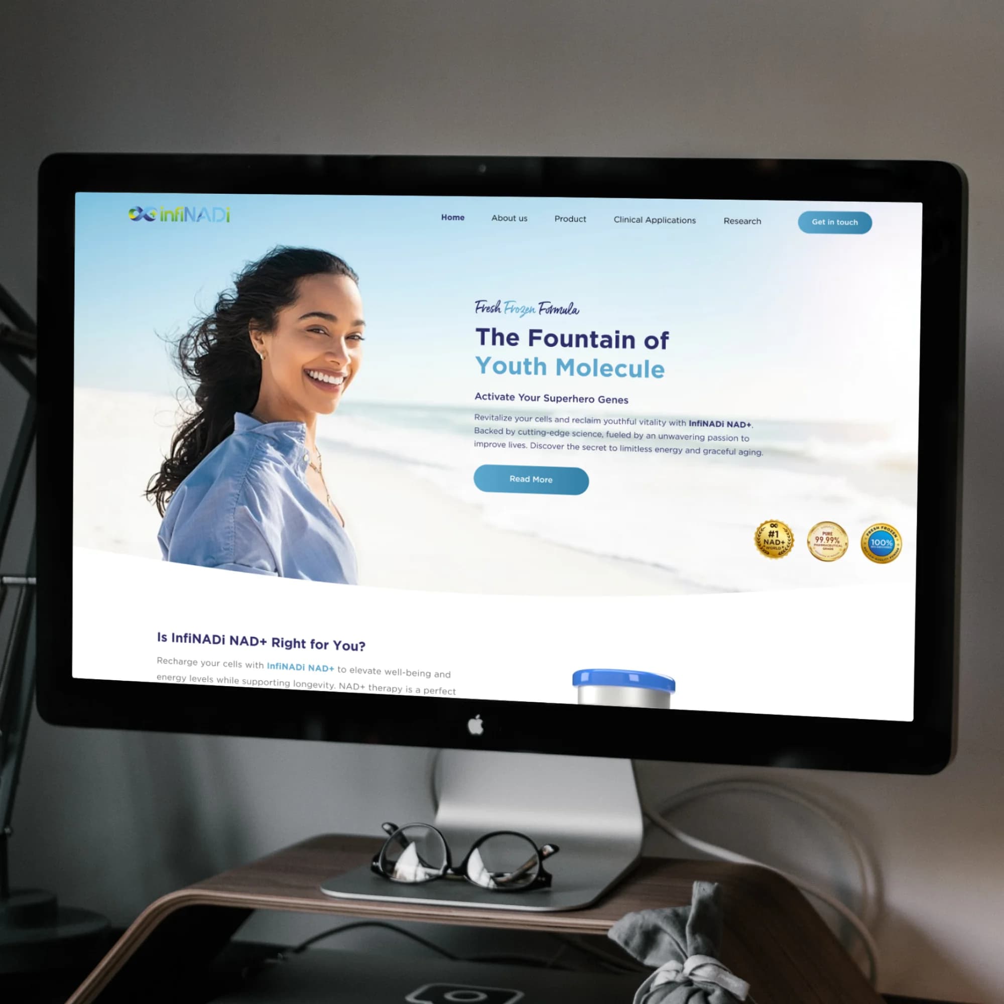 InfiNADi NAD+ – a lifestyle-focused product website for a clinically backed wellness solution.