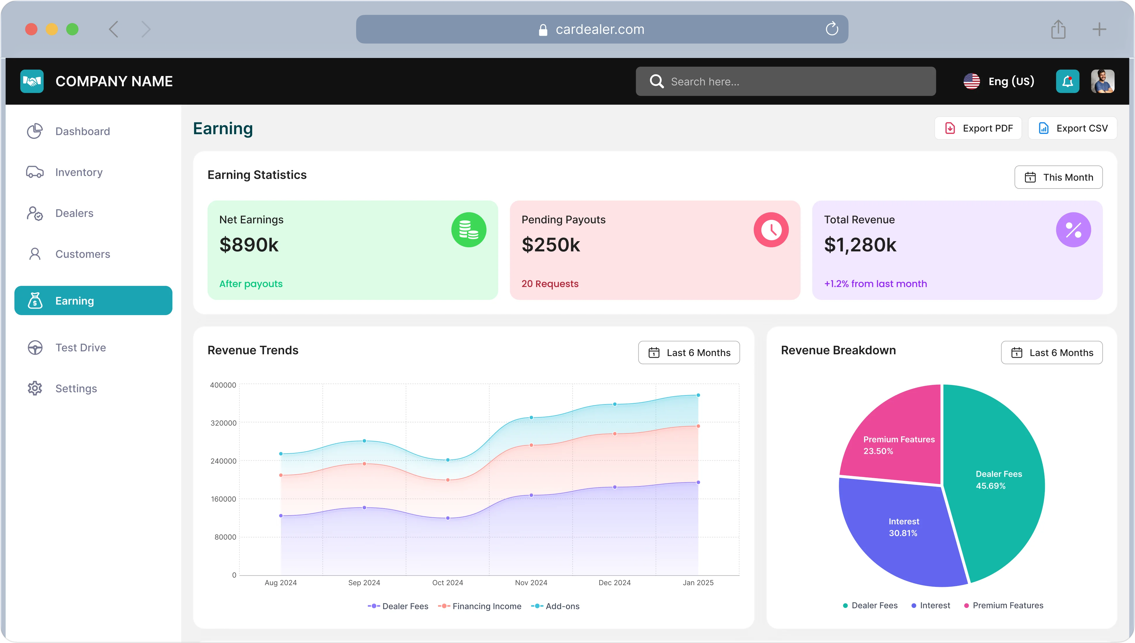 Car dealer platform UI preview